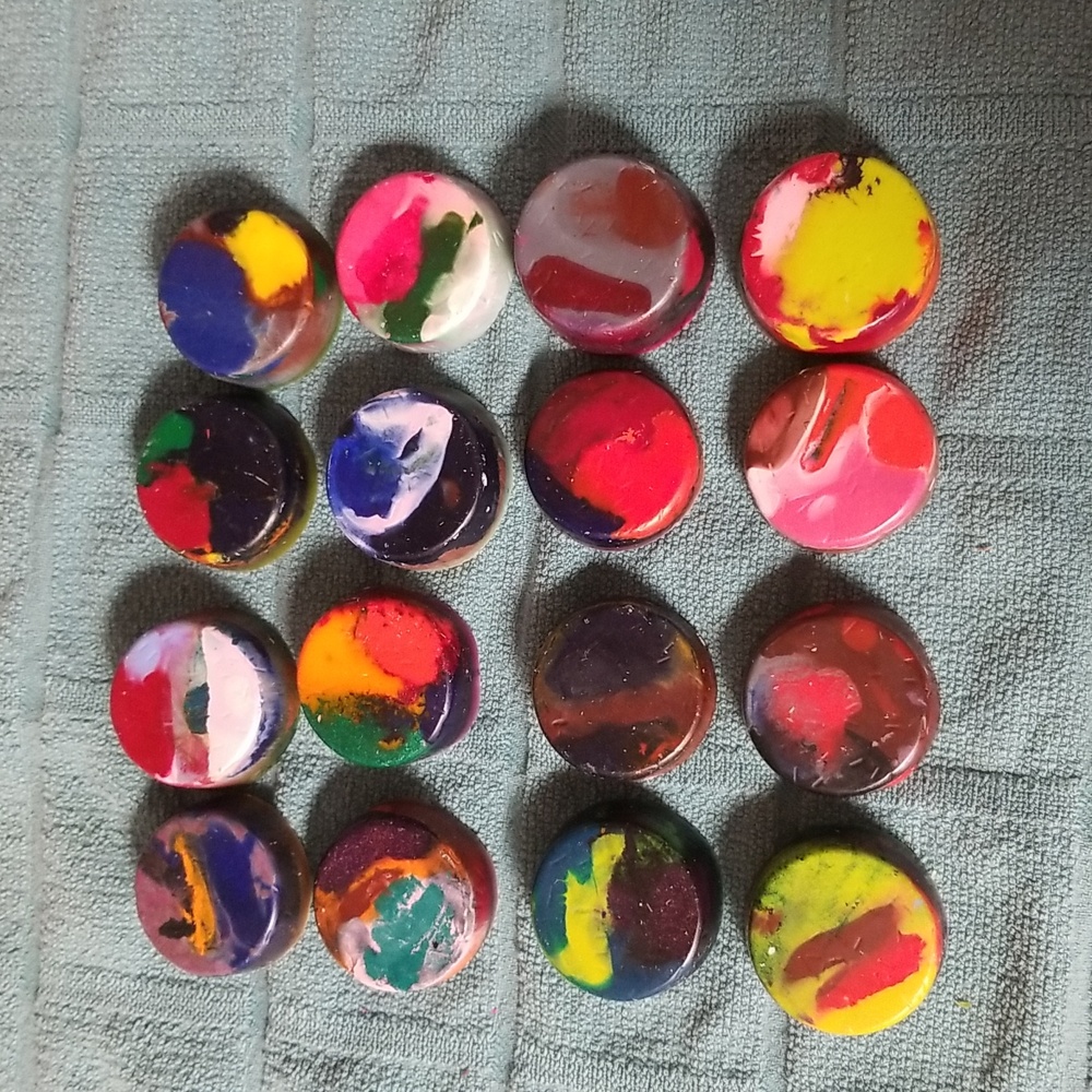 Handcrafted tie-dye circle crayons